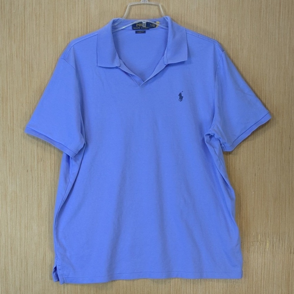 Polo Ralph Lauren Mens XL Classic Fit V-Neck Polo Shirt Blue Cotton Short Sleeve